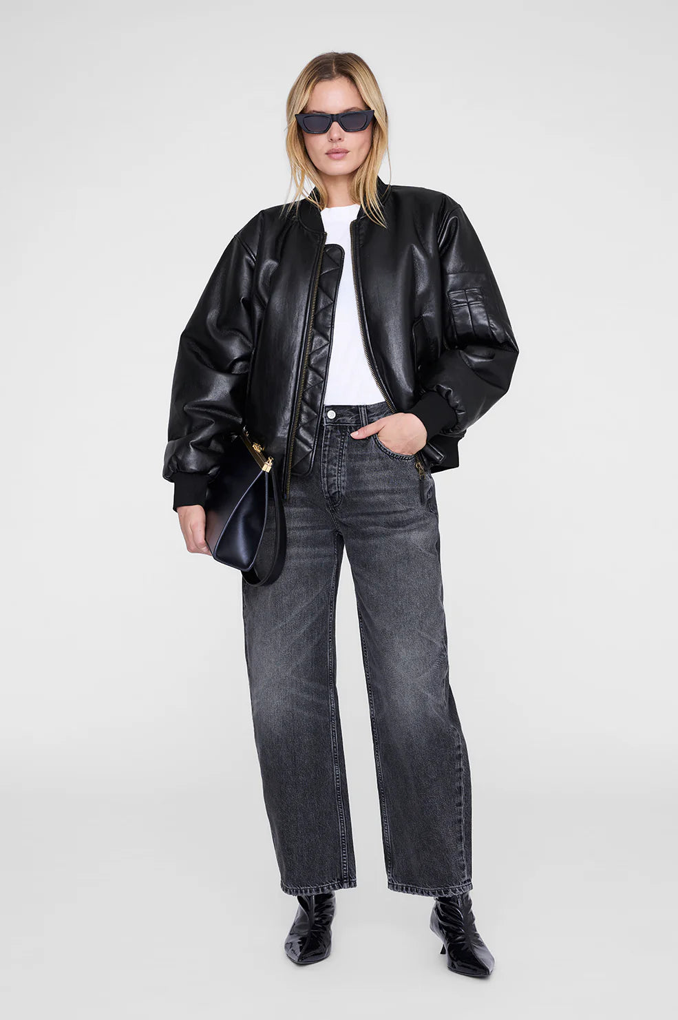 Leon Bomber in Black Recycled Leather