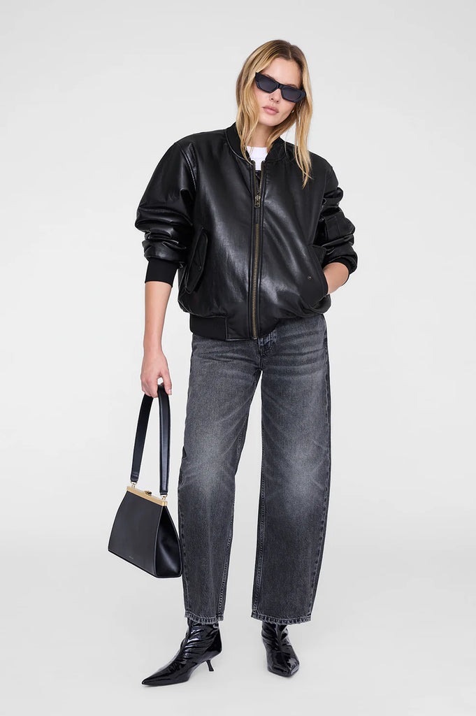 Leon Bomber in Black Recycled Leather
