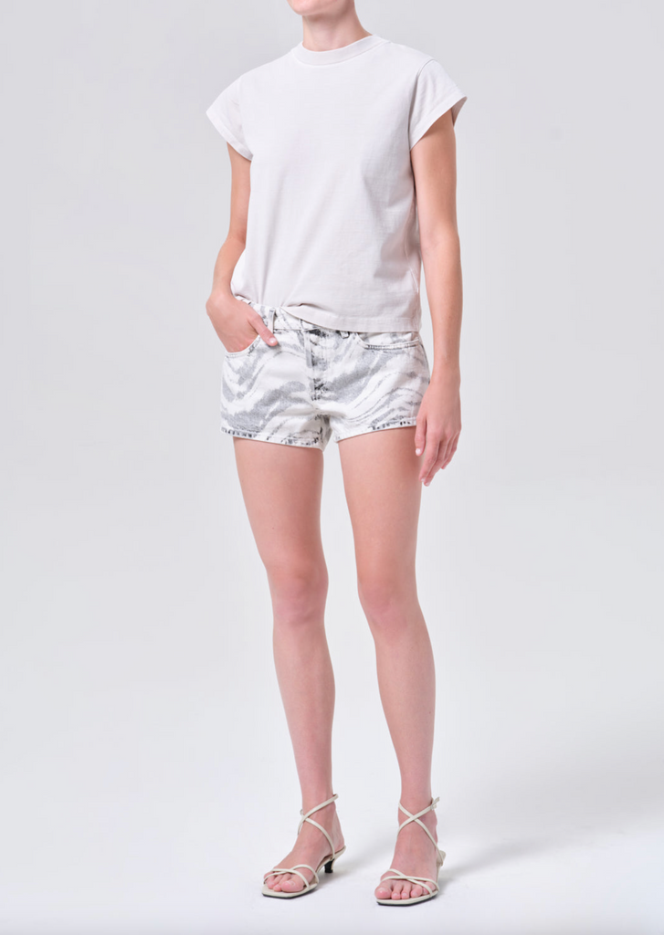 Long Line Bryce Cap Sleeve Tee in Bone