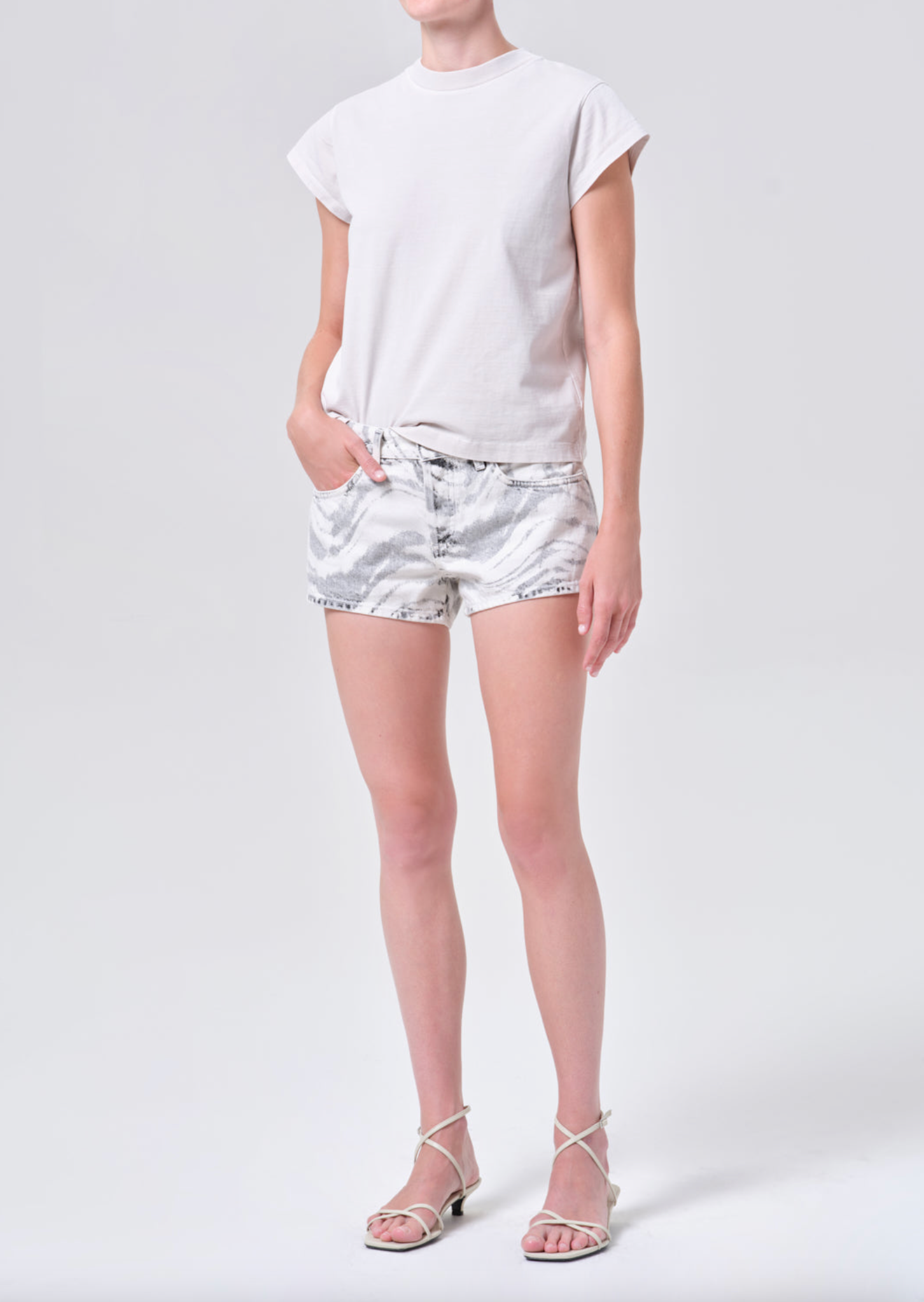 Long Line Bryce Cap Sleeve Tee in Bone