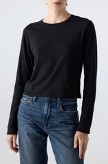 Linen L/S Babe Tee in Black - l