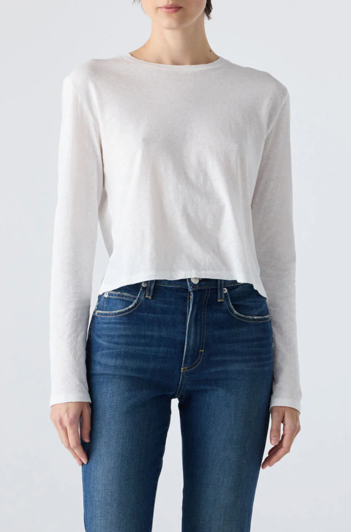 Linen L/S Babe Tee in White
