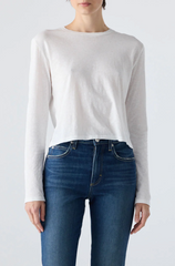 Linen L/S Babe Tee in White - xs