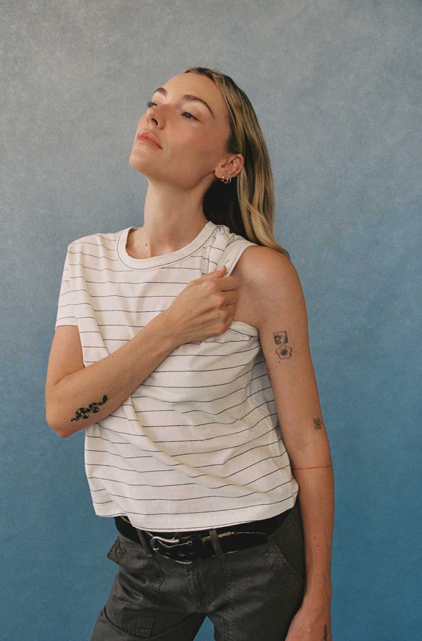 Lovey Tee in Bone/Grey Stripe