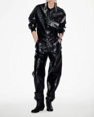 Abelia Leather Style Shirt in Black - 36