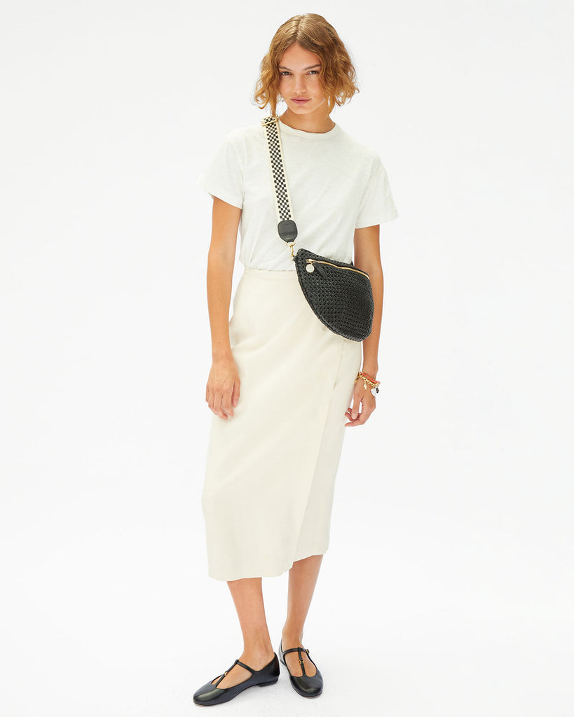 Adjustable Crossbody Strap in Black & Cream Checker