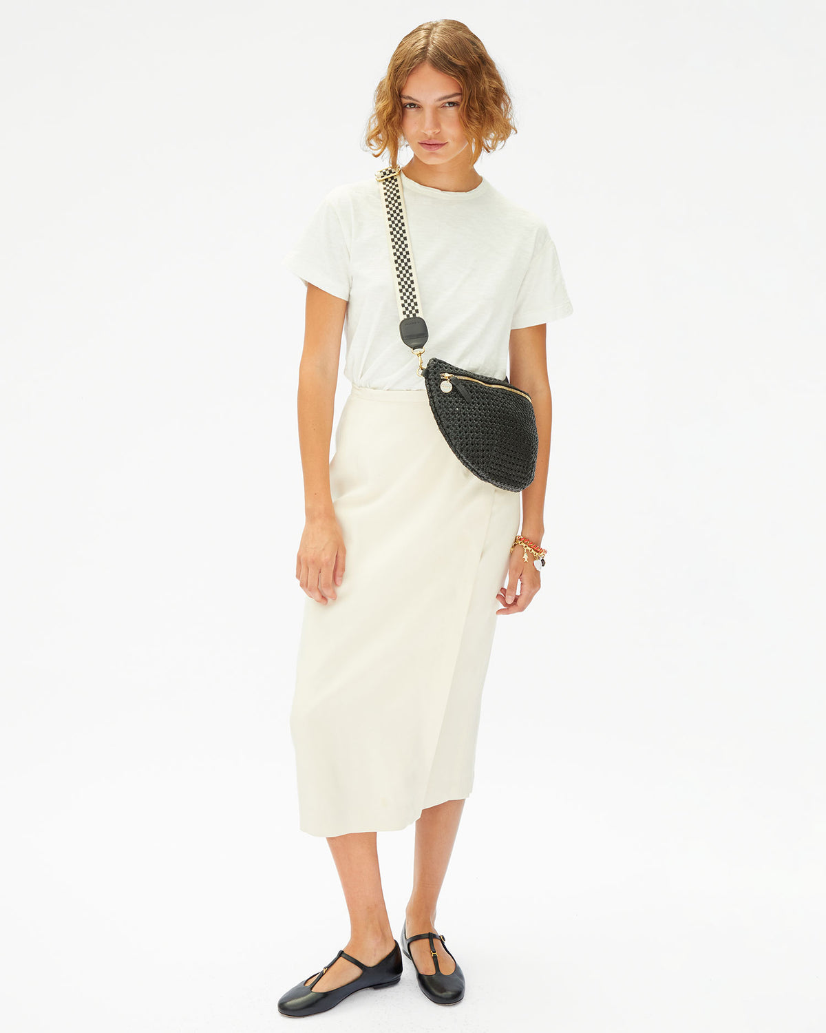 Adjustable Crossbody Strap in Black & Cream Checker