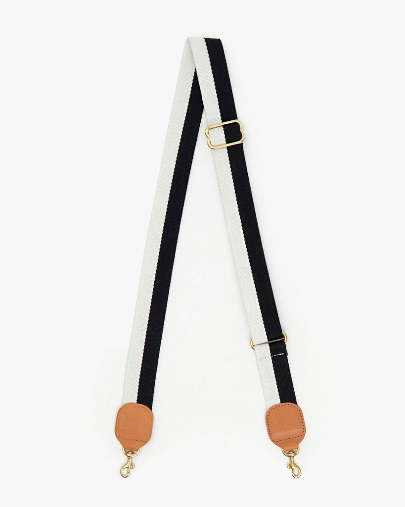Adjustable Crossbody Strap in Black/Cream Stripe with Cuoio Tabs