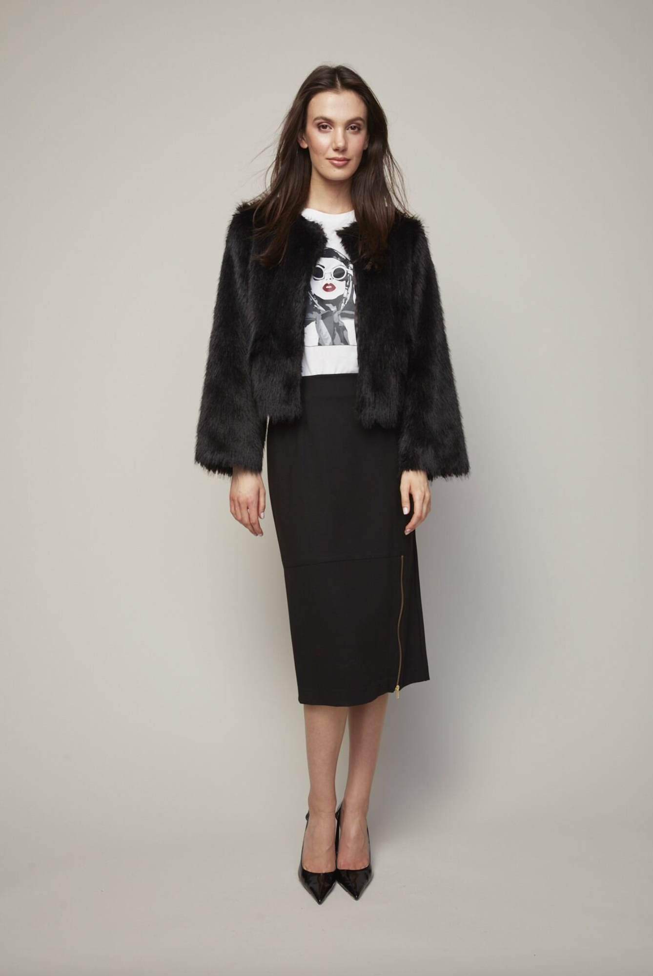 Blaine Faux Fur Jacket in Black