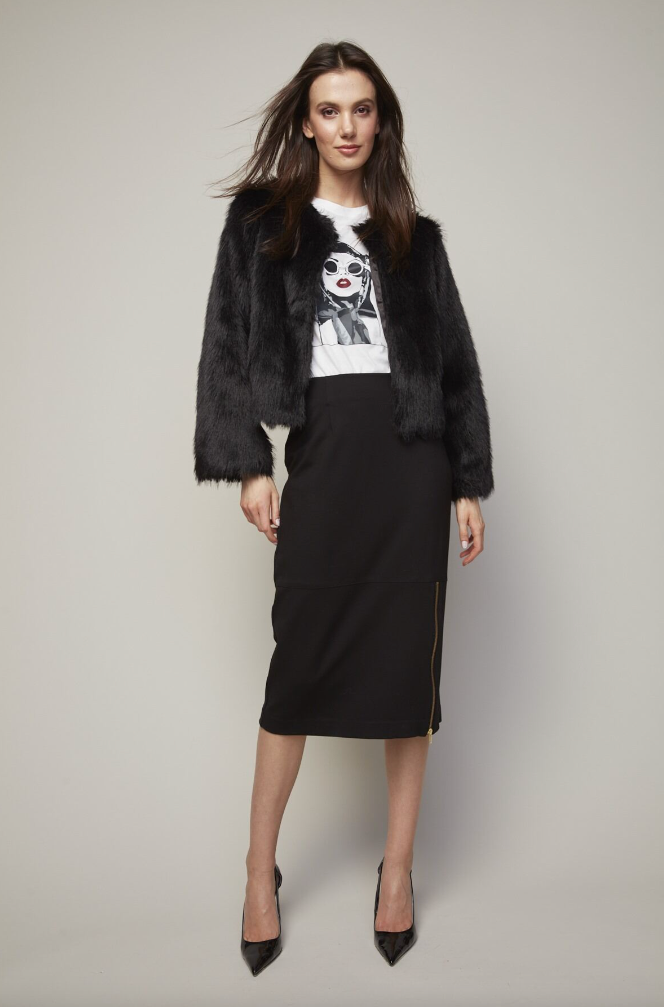 Blaine Faux Fur Jacket in Black