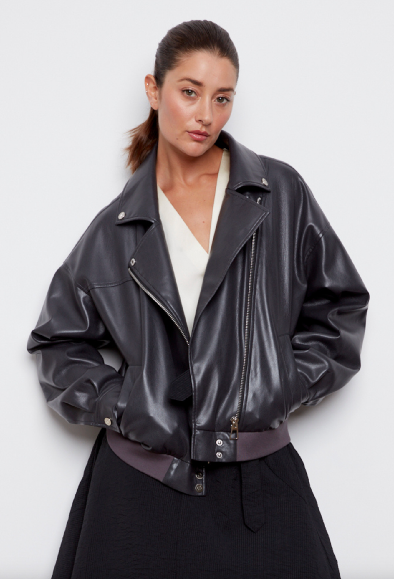 Carey Vegan Leather Jacket in Black