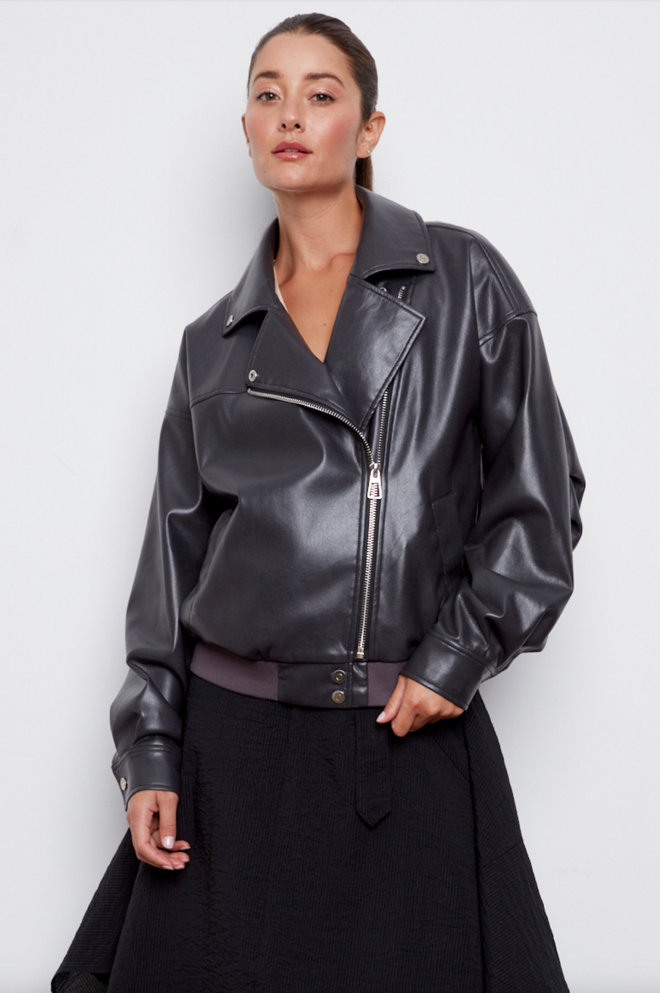 Carey Vegan Leather Jacket in Black