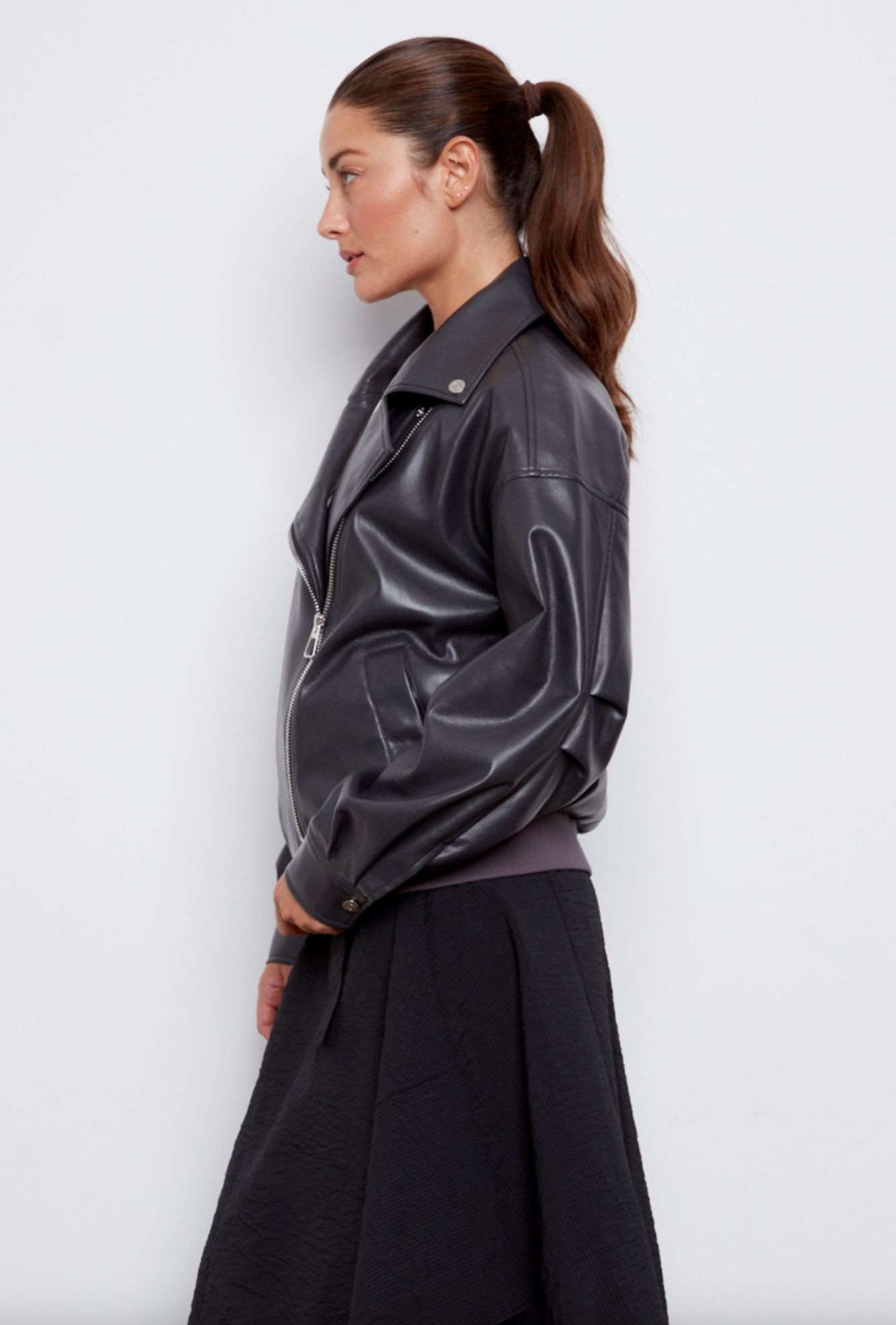 Carey Vegan Leather Jacket in Black