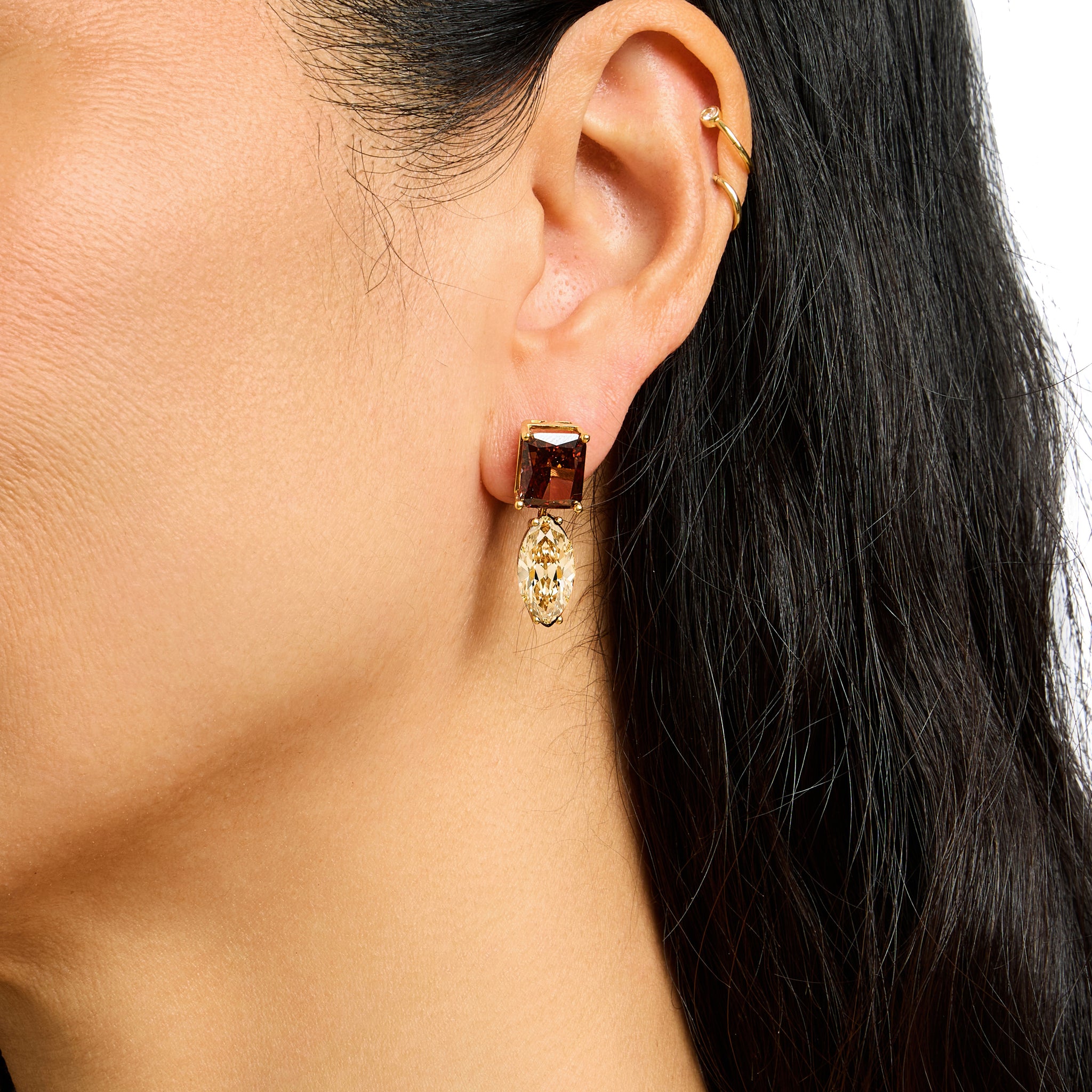 Alberto Earrings in Gold and Brown + Champagne Crystals