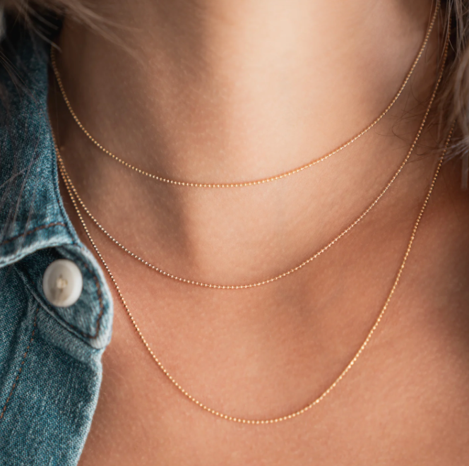 1MM Diamond Cut Gold Ball Chain Necklace | 16"