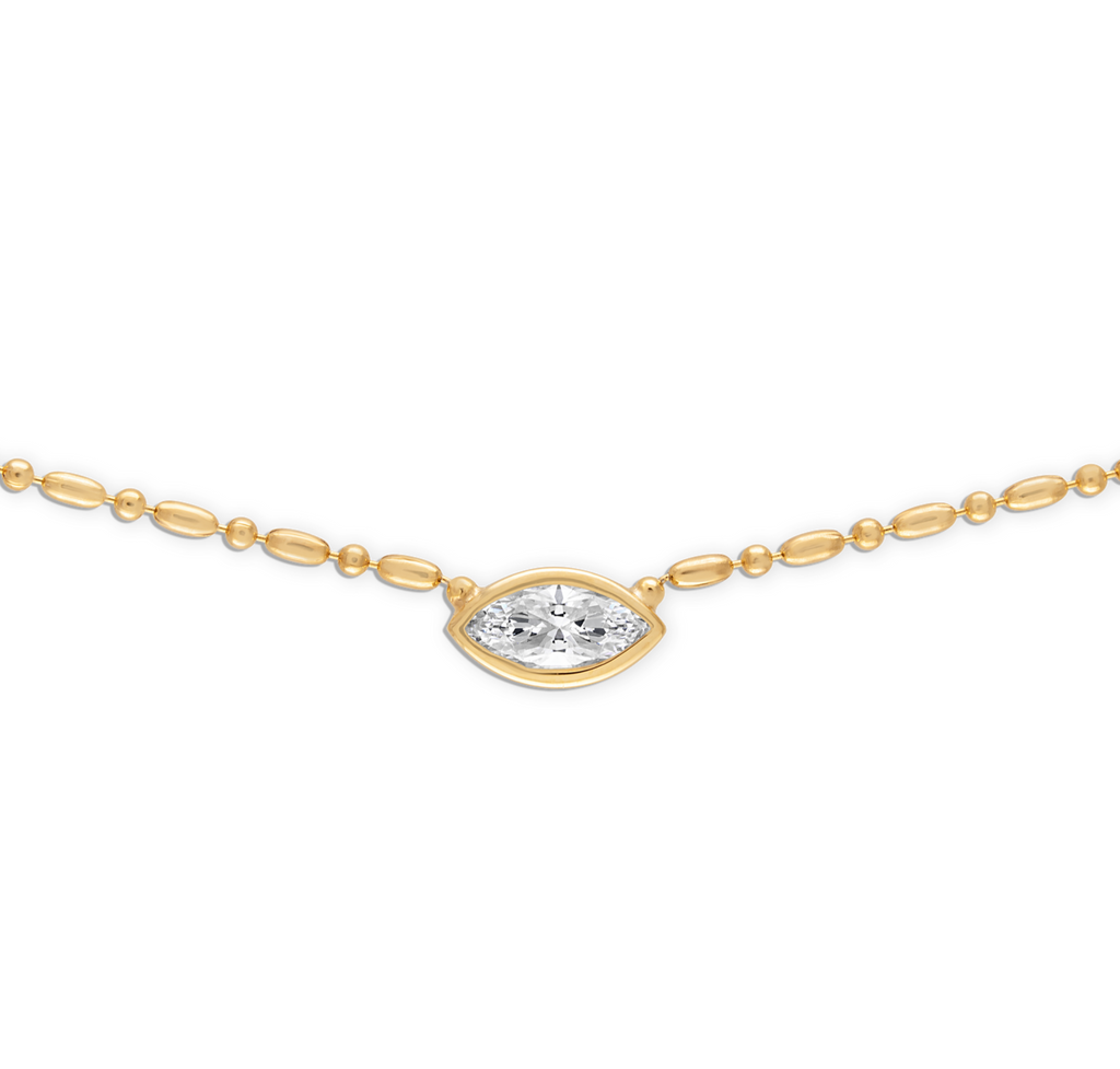Bezel Marquise Floating Necklace in Gold