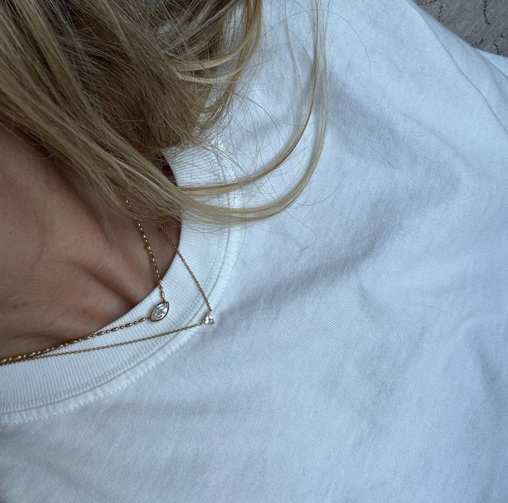 Bezel Marquise Floating Necklace in Gold
