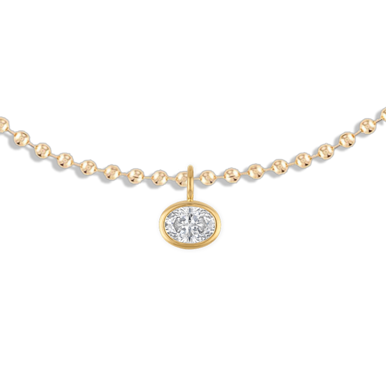 Bezel Oval ball Chain Necklace in Gold | 16"