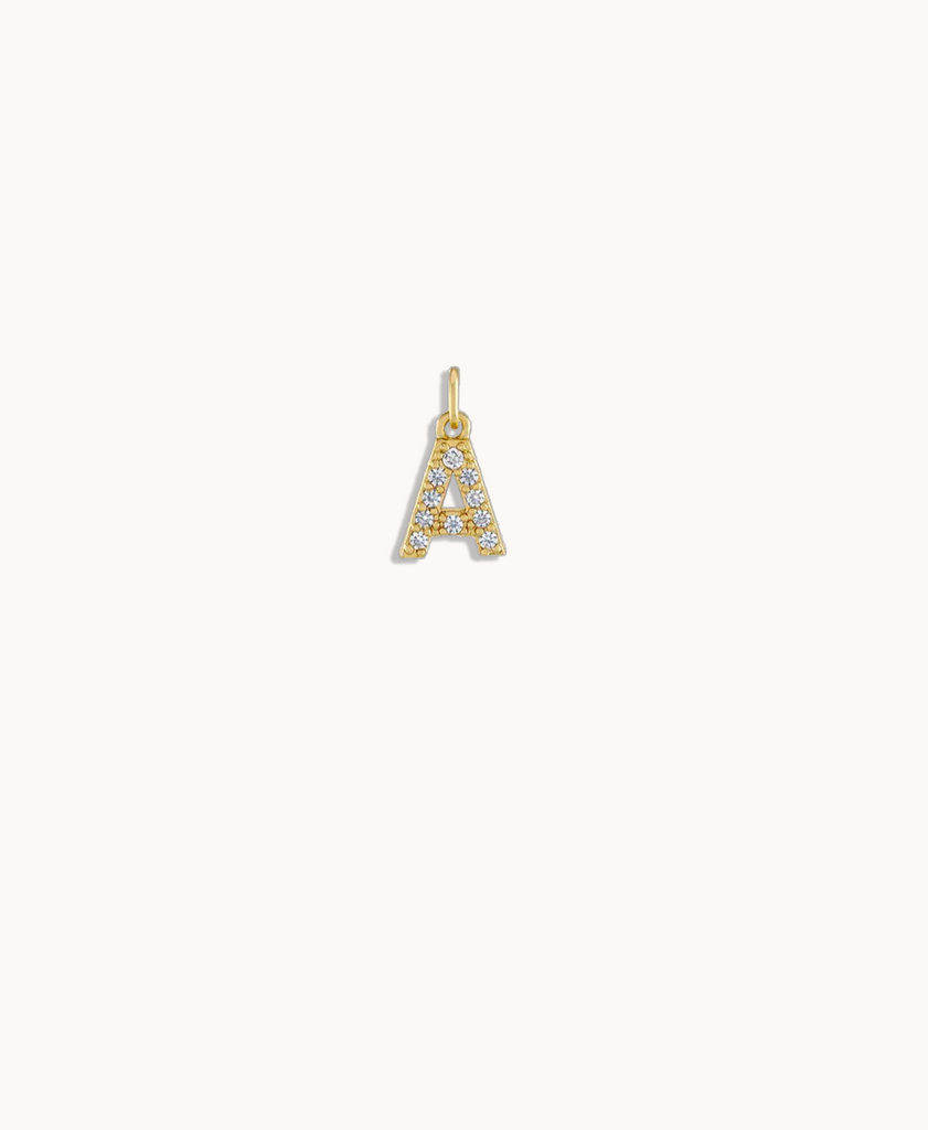 Crystal Letter Charm in Gold