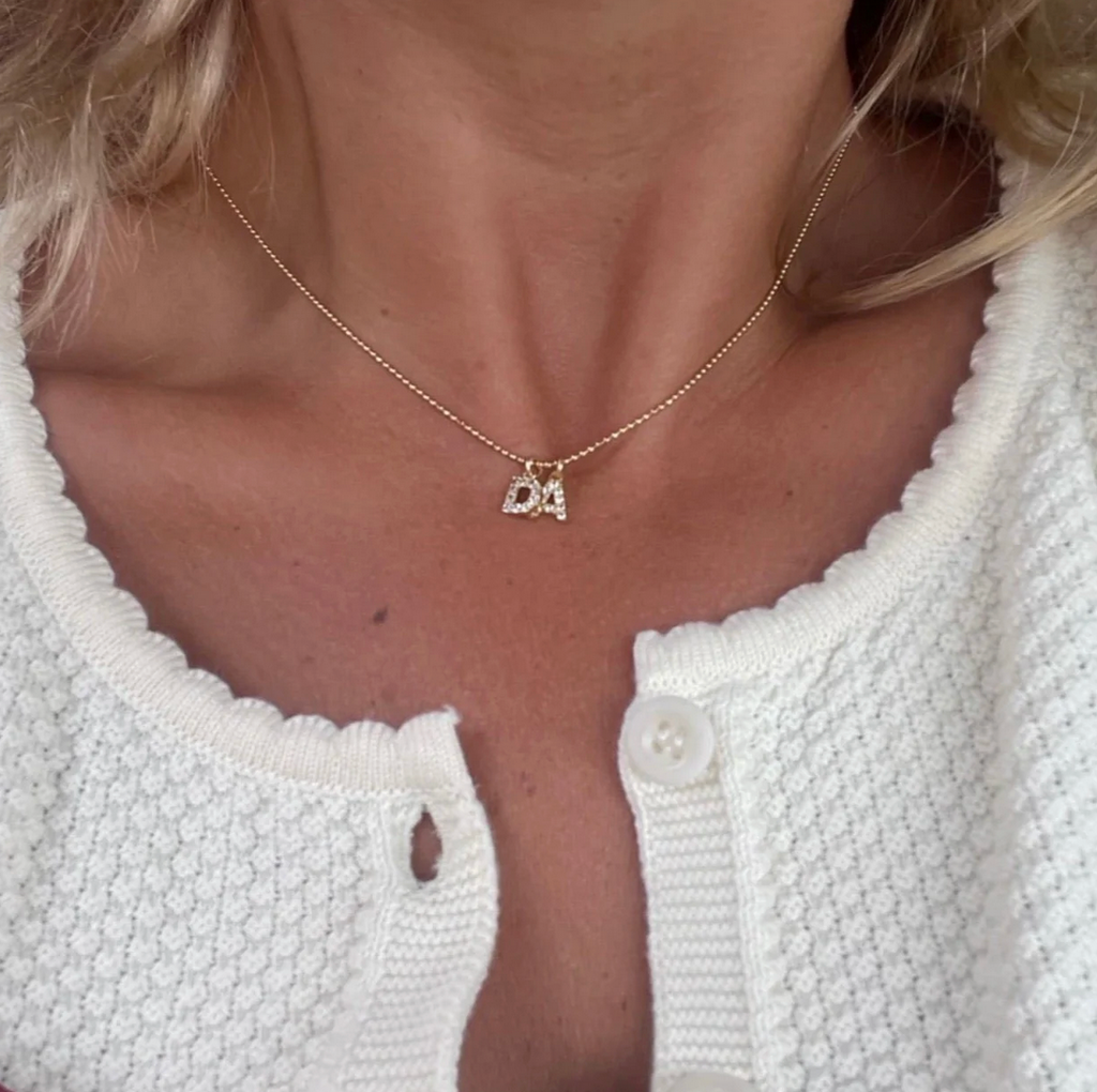 Crystal Letter Charm in Gold