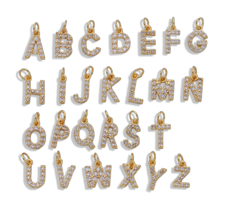 Crystal Letter Charm in Gold