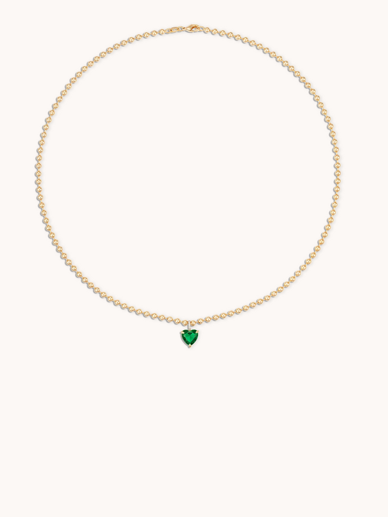 Heart Pendant Ball Chain Necklace Emerald in Gold | 16"