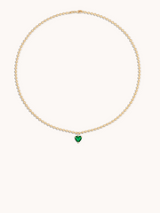 Heart Pendant Ball Chain Necklace Emerald in Gold | 16" - 16"