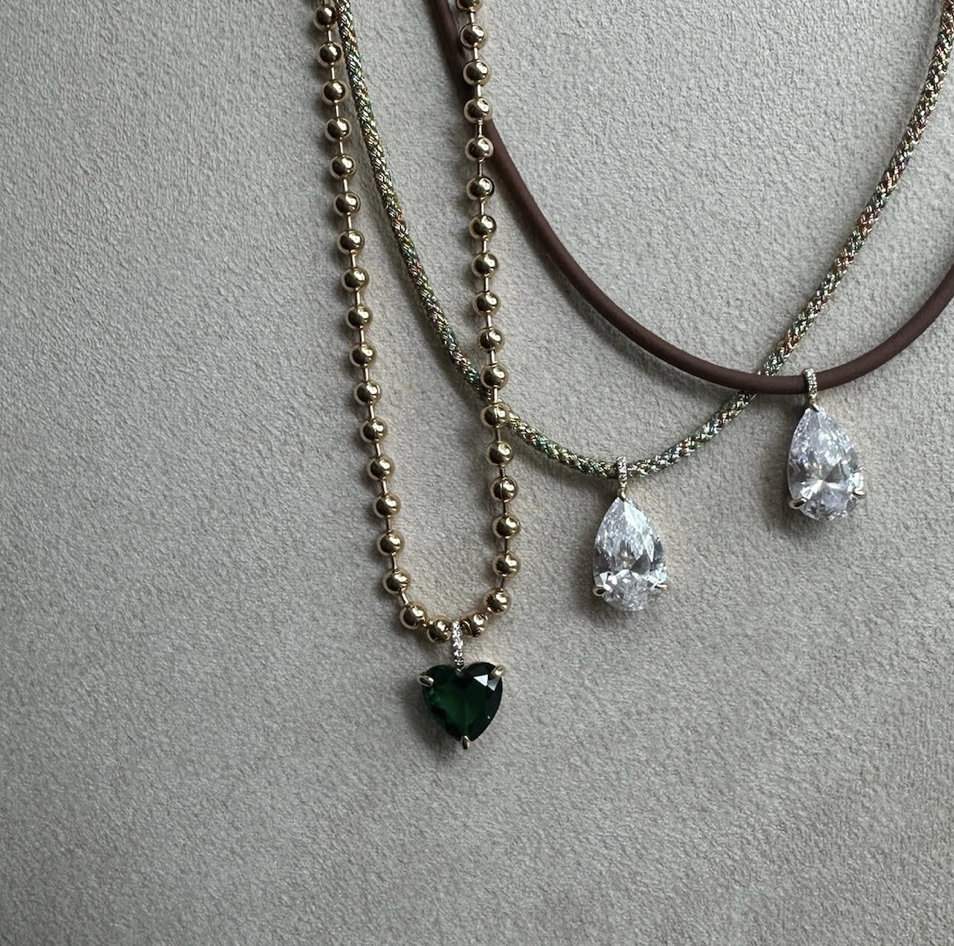 Heart Pendant Ball Chain Necklace Emerald in Gold | 16"