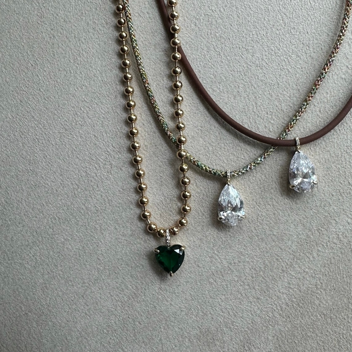 Heart Pendant Ball Chain Necklace Emerald in Gold | 18"