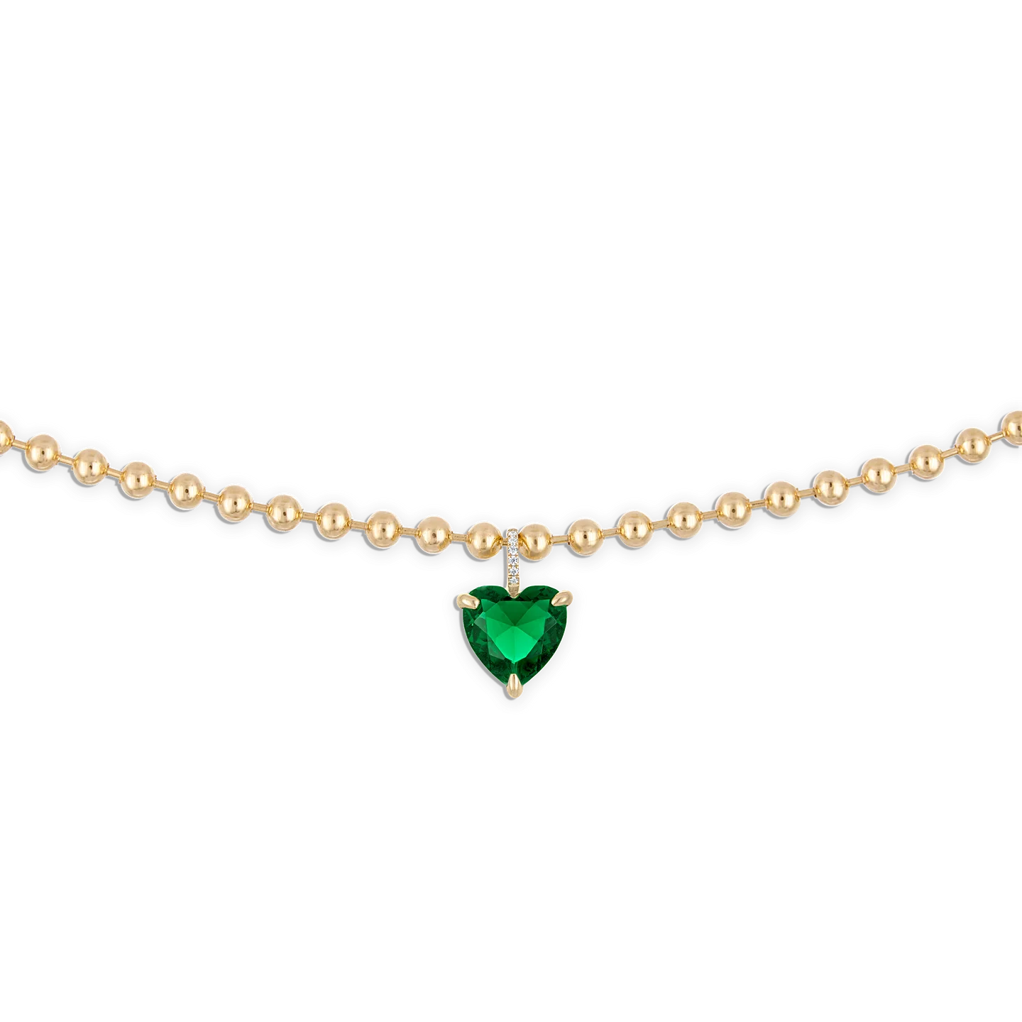Heart Pendant Ball Chain Necklace Emerald in Gold | 18"