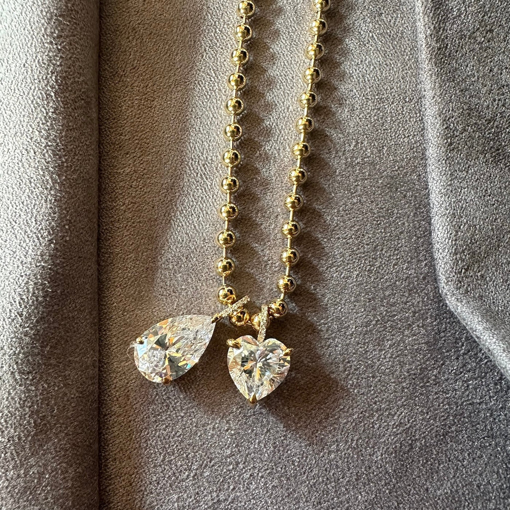 Heart Pendant Ball Chain Necklace White in Gold | 16"
