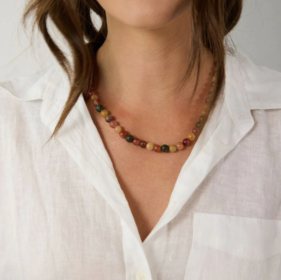 Natural Beaded Necklace in Natural | 24"