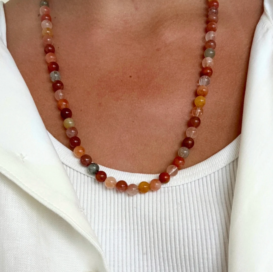 Natural Beaded Necklace in Natural | 24"