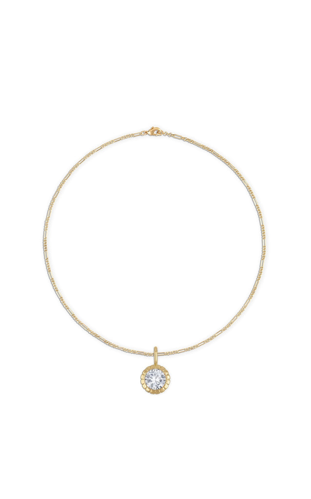 Round Bezel Rolo Chain Necklace in Gold | 16"