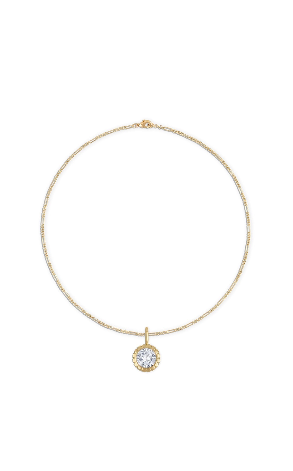 Round Bezel Rolo Chain Necklace in Gold | 16"