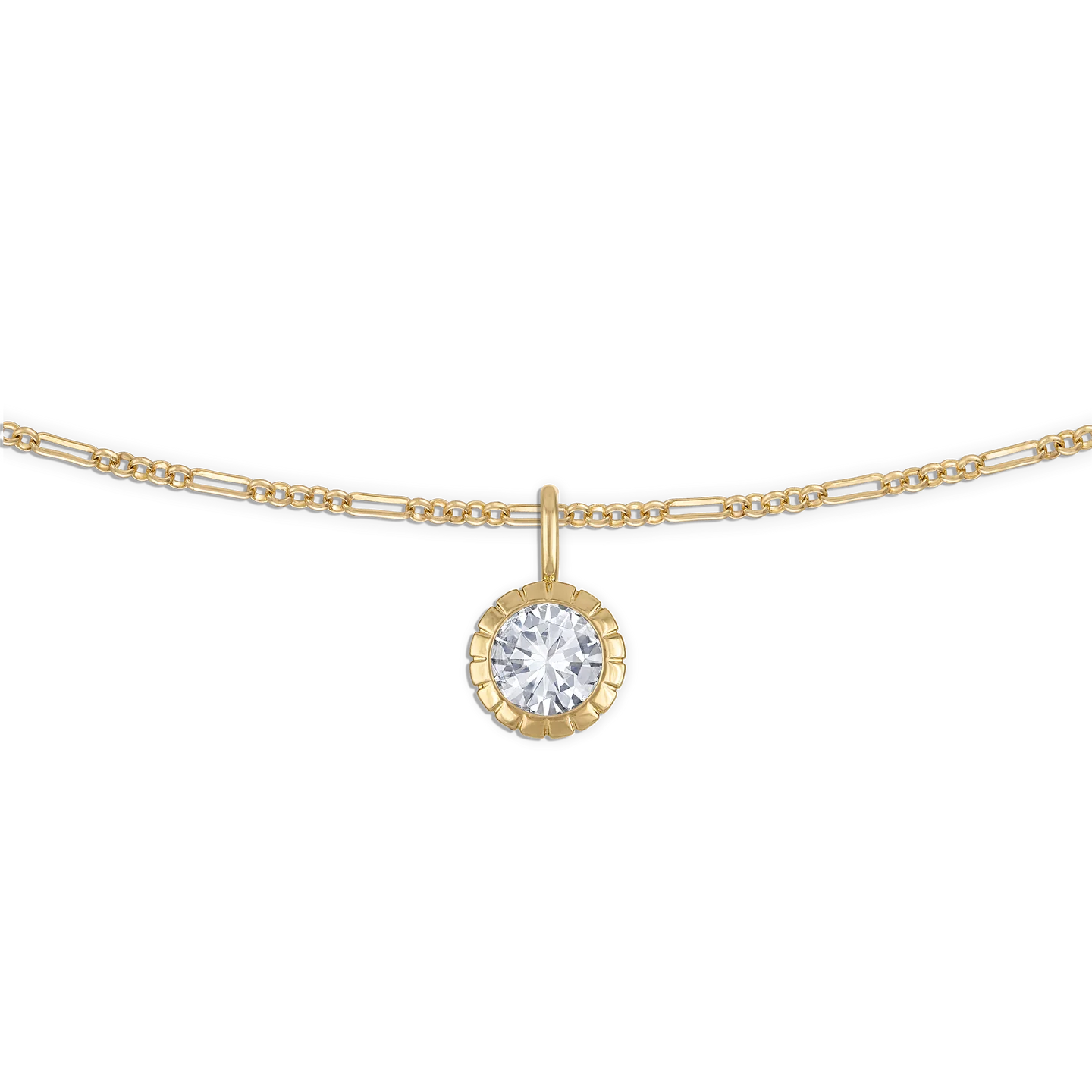 Round Bezel Rolo Chain Necklace in Gold | 18"