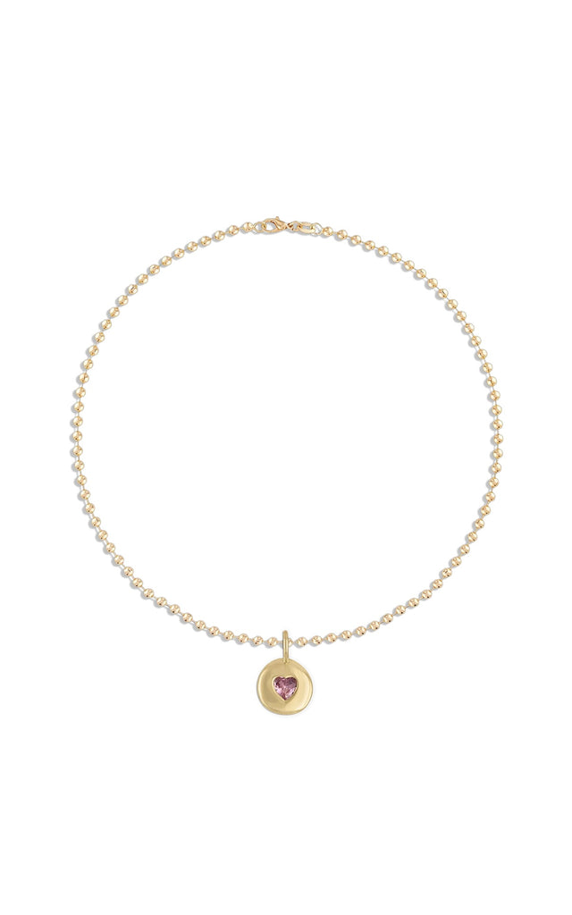 Round Heart Ball Chain Necklace Pink | 18"