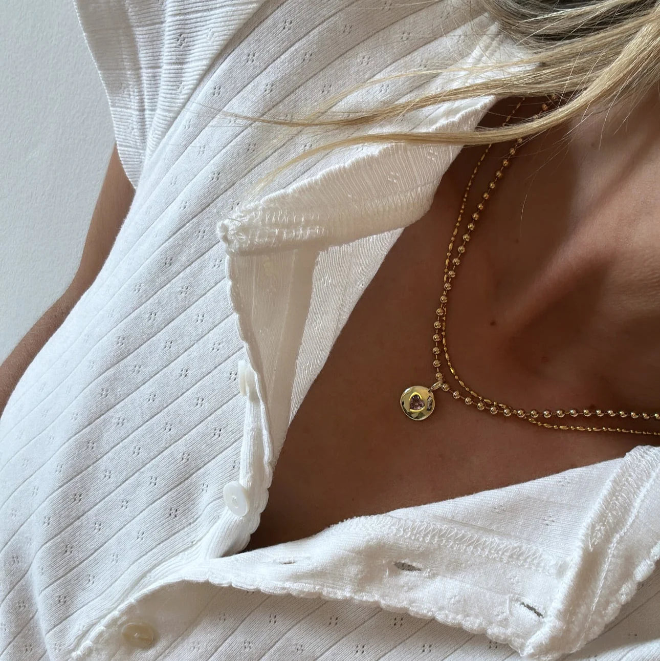 Round Heart Ball Chain Necklace Pink | 18"