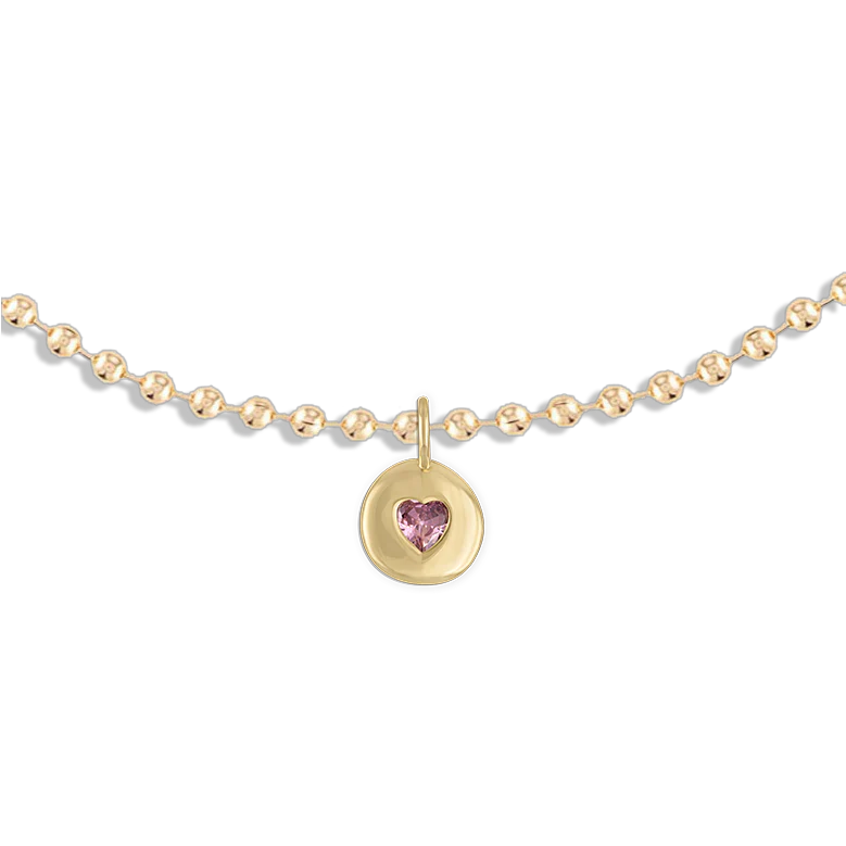 Round Heart Ball Chain Necklace Pink | 18"