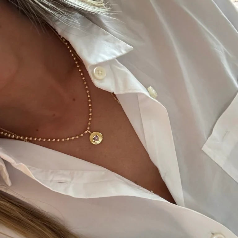 Round Heart Ball Chain Necklace White | 18"