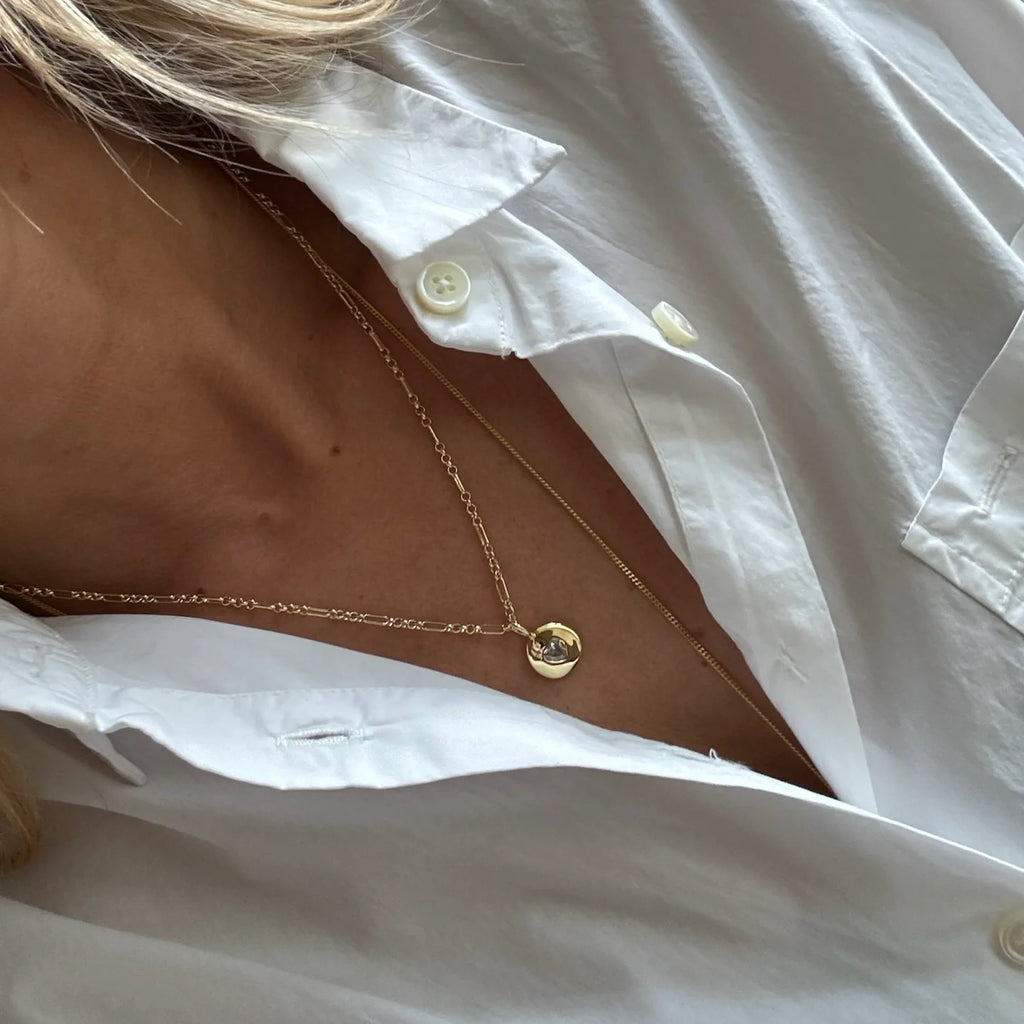 Round Heart Rolo Chain Necklace Pink | 16"