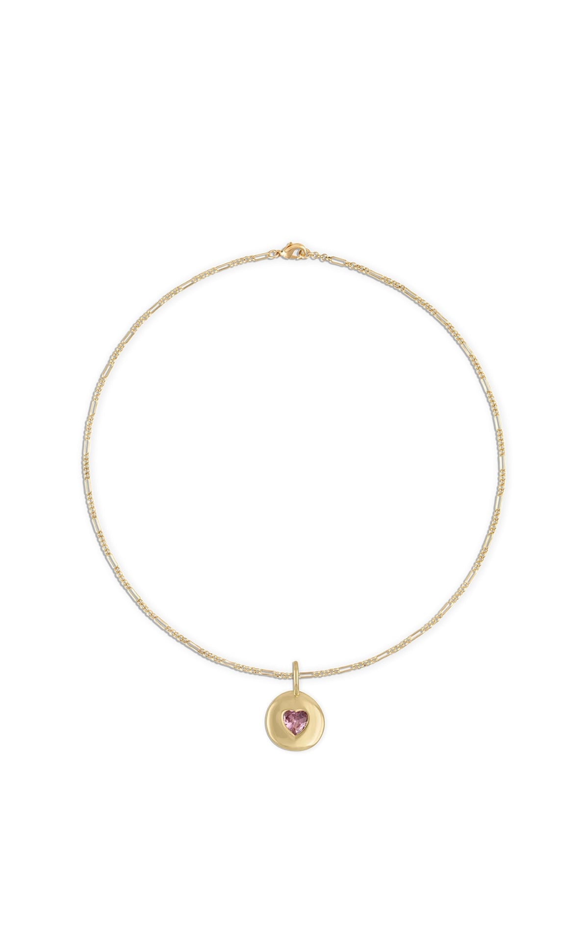 Round Heart Rolo Chain Necklace Pink | 18"