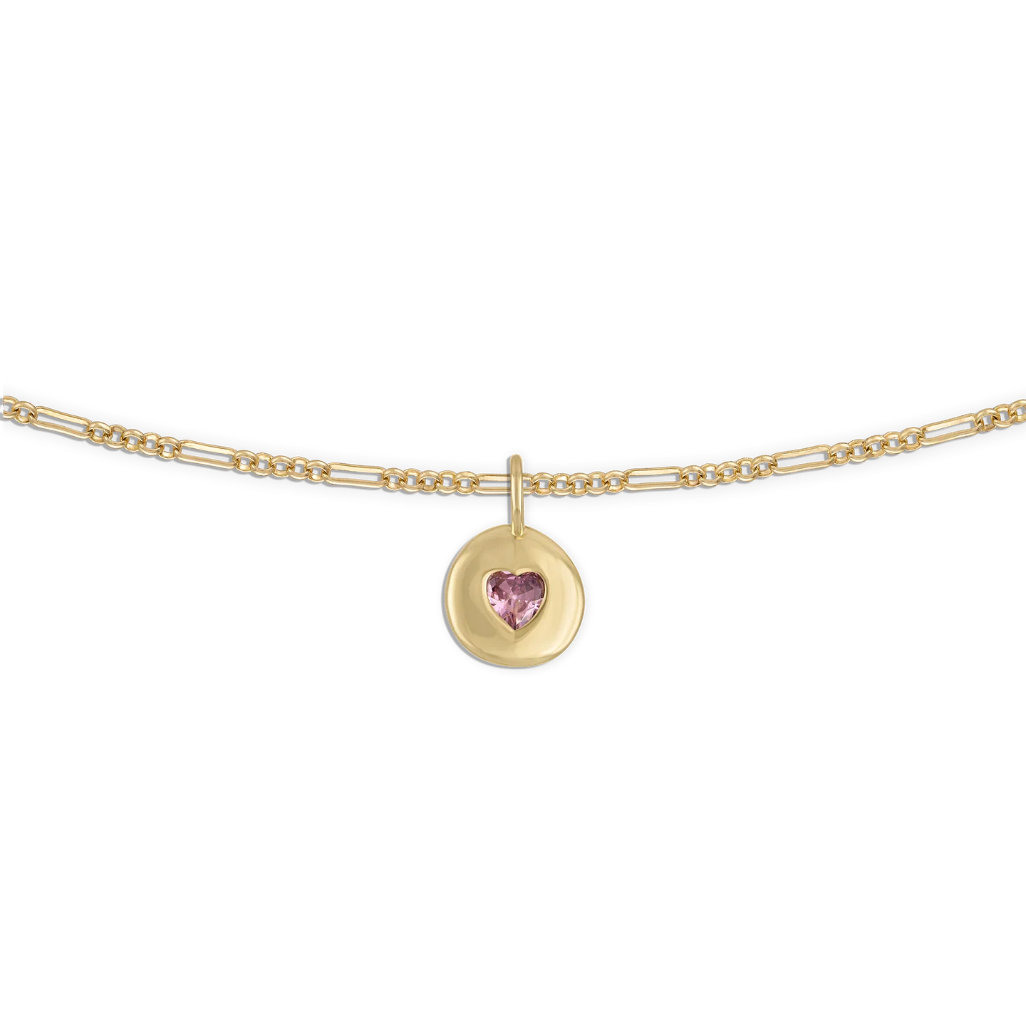 Round Heart Rolo Chain Necklace Pink | 18"