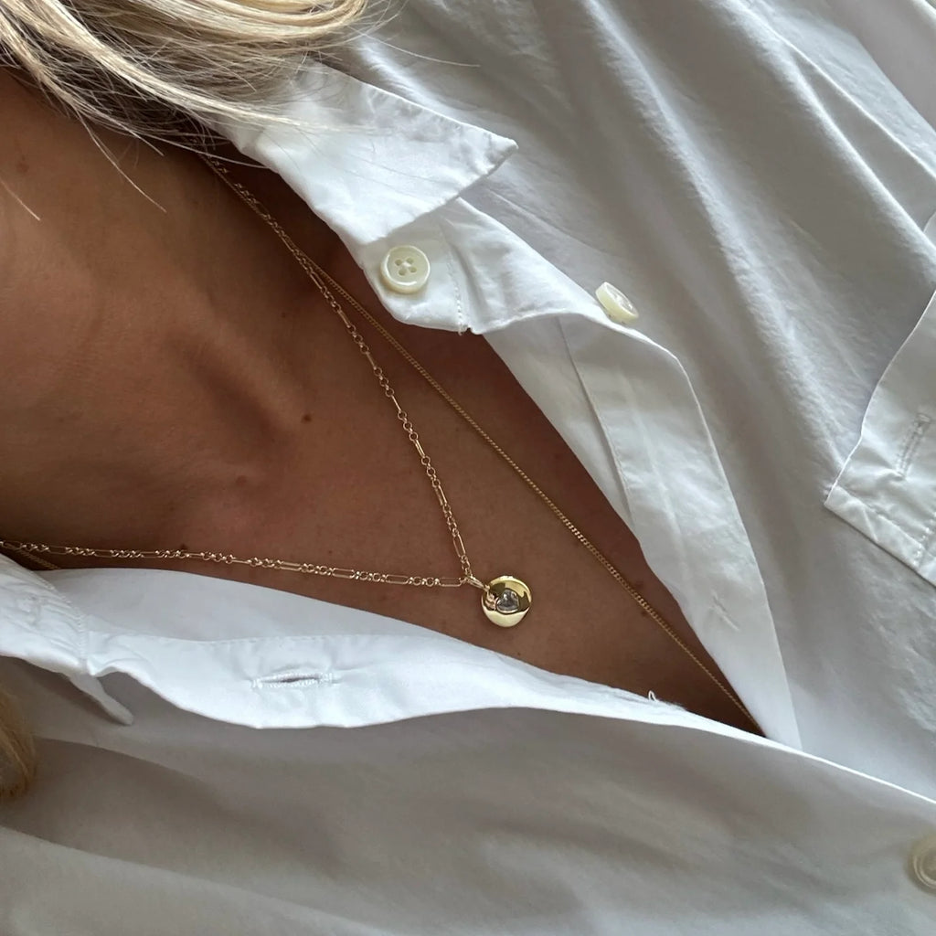 Round Heart Rolo Chain Necklace White | 18"