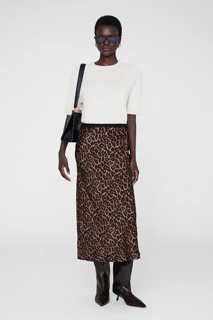 Bar Silk Skirt in Black and Brown Leopard