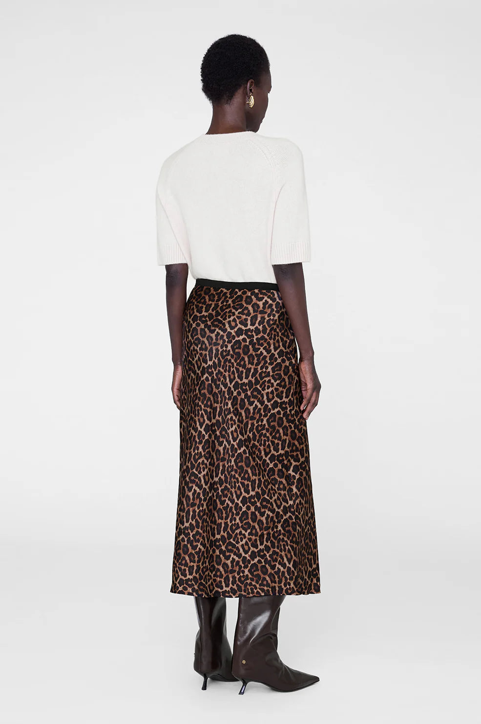 Bar Silk Skirt in Black and Brown Leopard