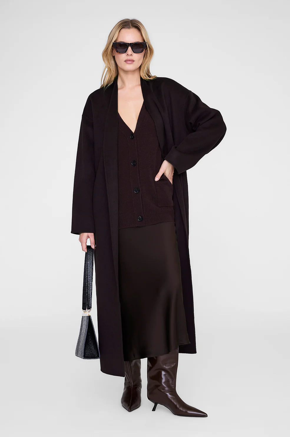 Bar Silk Skirt in Deep Brown