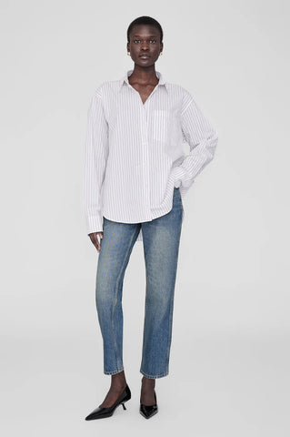 Braxton Shirt in White and Bordeaux Monogram Stripe