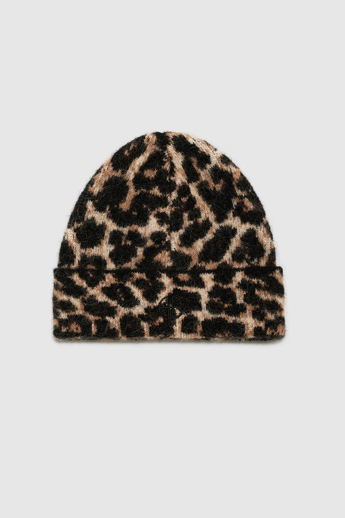 Elia Beanie in Black and Brown Leopard