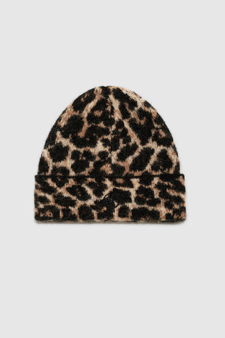Elia Beanie in Black and Brown Leopard